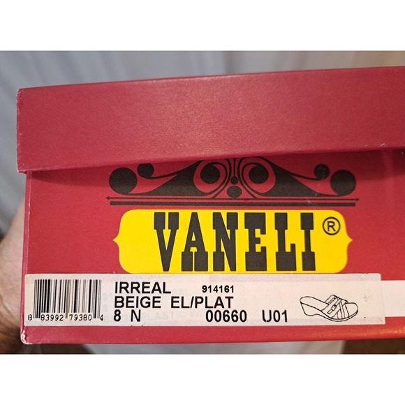 Vaneli Irreal Womens Wedge Sandals Beige Platinum Metallic Elastic Slide 8 N - Picture 2 of 7